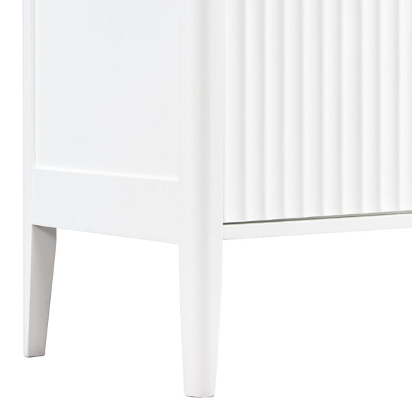 English Elm U_style Fluted Bar Cabinet with Led Lighting Stemware Rack and Mirror Interior Display White WY000539AAK