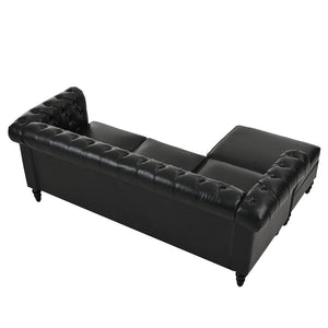 English Elm U-style Modular Pu Leather Sectional Sofa Tufted Back Rivet Armrests Storage Ottoman Black WY000540AAB
