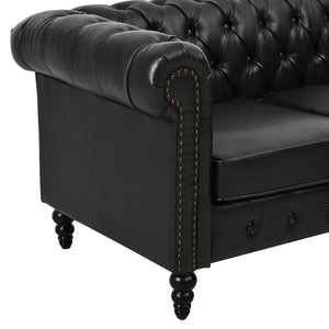 English Elm U-style Modular Pu Leather Sectional Sofa Tufted Back Rivet Armrests Storage Ottoman Black WY000540AAB