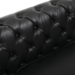 English Elm U-style Modular Pu Leather Sectional Sofa Tufted Back Rivet Armrests Storage Ottoman Black WY000540AAB