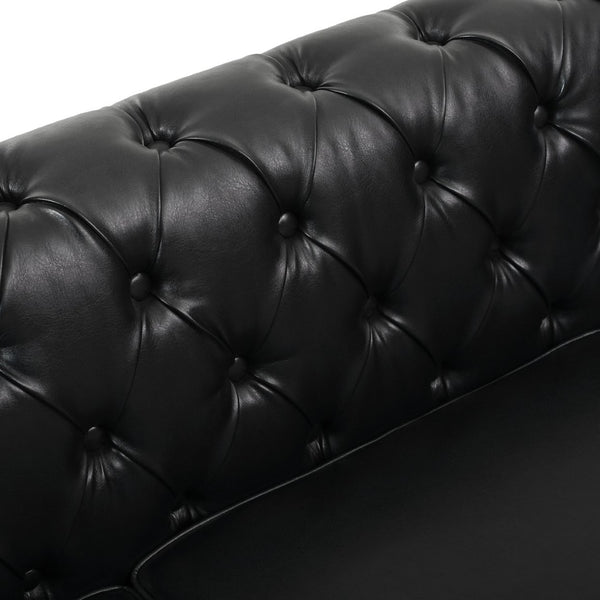 English Elm U-style Modular Pu Leather Sectional Sofa Tufted Back Rivet Armrests Storage Ottoman Black WY000540AAB