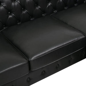 English Elm U-style Modular Pu Leather Sectional Sofa Tufted Back Rivet Armrests Storage Ottoman Black WY000540AAB