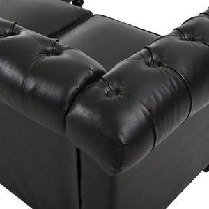 English Elm U-style Modular Pu Leather Sectional Sofa Tufted Back Rivet Armrests Storage Ottoman Black WY000540AAB