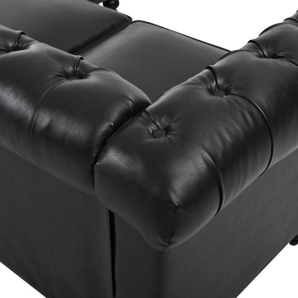 English Elm U-style Modular Pu Leather Sectional Sofa Tufted Back Rivet Armrests Storage Ottoman Black WY000540AAB