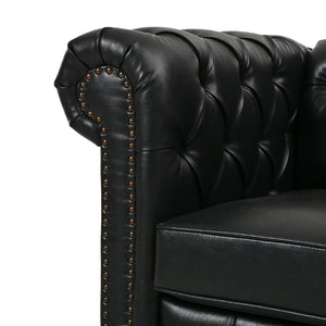 English Elm U-style Modular Pu Leather Sectional Sofa Tufted Back Rivet Armrests Storage Ottoman Black WY000540AAB