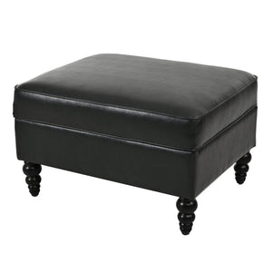 English Elm U-style Modular Pu Leather Sectional Sofa Tufted Back Rivet Armrests Storage Ottoman Black WY000540AAB