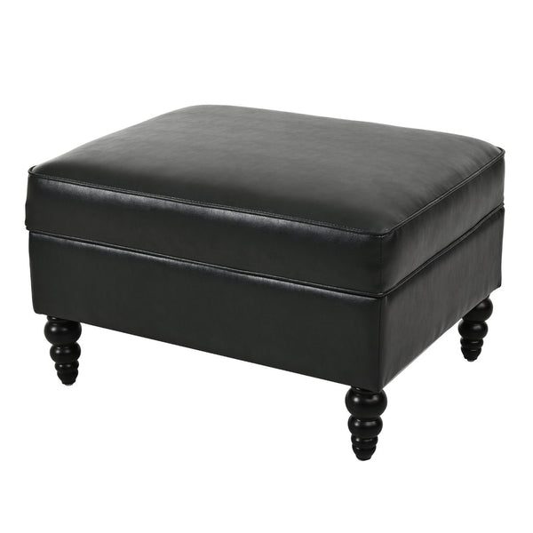 English Elm U-style Modular Pu Leather Sectional Sofa Tufted Back Rivet Armrests Storage Ottoman Black WY000540AAB