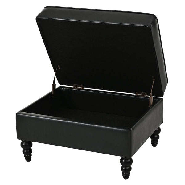 English Elm U-style Modular Pu Leather Sectional Sofa Tufted Back Rivet Armrests Storage Ottoman Black WY000540AAB