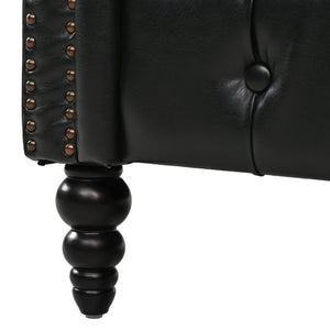 English Elm U-style Modular Pu Leather Sectional Sofa Tufted Back Rivet Armrests Storage Ottoman Black WY000540AAB