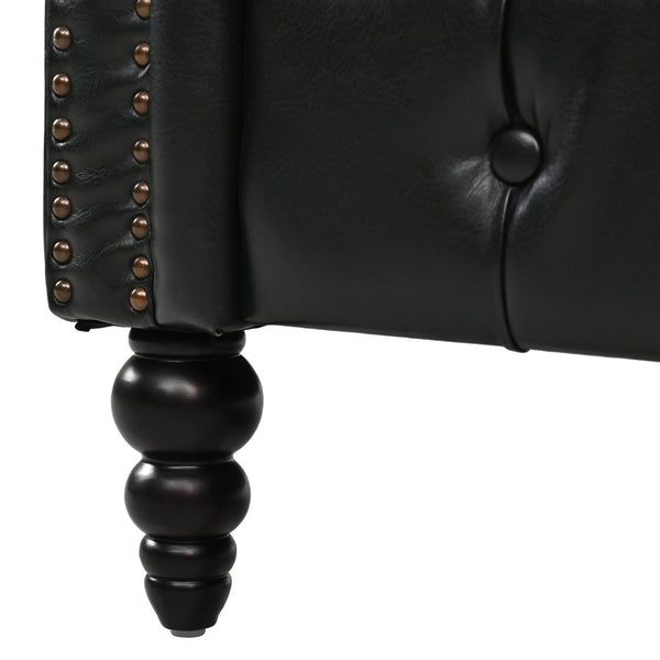 English Elm U-style Modular Pu Leather Sectional Sofa Tufted Back Rivet Armrests Storage Ottoman Black WY000540AAB