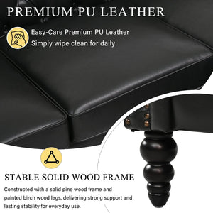 English Elm U-style Modular Pu Leather Sectional Sofa Tufted Back Rivet Armrests Storage Ottoman Black WY000540AAB