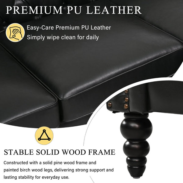 English Elm U-style Modular Pu Leather Sectional Sofa Tufted Back Rivet Armrests Storage Ottoman Black WY000540AAB