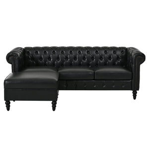 English Elm U-style Modular Pu Leather Sectional Sofa Tufted Back Rivet Armrests Storage Ottoman Black WY000540AAB