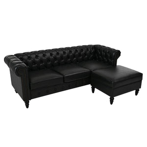English Elm U-style Modular Pu Leather Sectional Sofa Tufted Back Rivet Armrests Storage Ottoman Black WY000540AAB