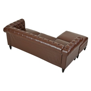 English Elm U-style Modular Pu Leather Sectional Sofa Tufted Back Rivet Armrests Storage Ottoman Brown WY000540AAD
