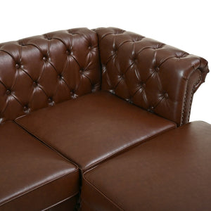 English Elm U-style Modular Pu Leather Sectional Sofa Tufted Back Rivet Armrests Storage Ottoman Brown WY000540AAD
