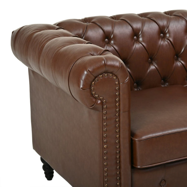 English Elm U-style Modular Pu Leather Sectional Sofa Tufted Back Rivet Armrests Storage Ottoman Brown WY000540AAD