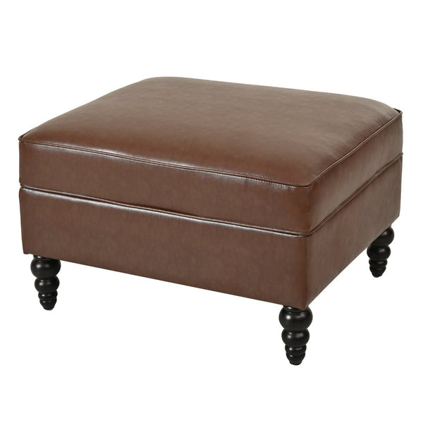 English Elm U-style Modular Pu Leather Sectional Sofa Tufted Back Rivet Armrests Storage Ottoman Brown WY000540AAD