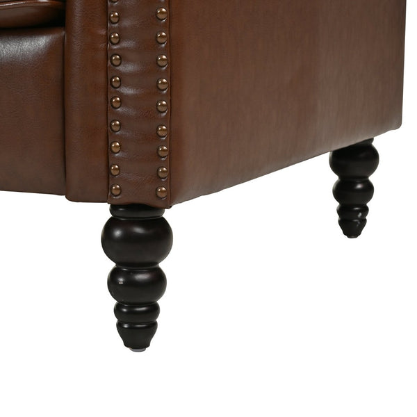 English Elm U-style Modular Pu Leather Sectional Sofa Tufted Back Rivet Armrests Storage Ottoman Brown WY000540AAD