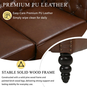 English Elm U-style Modular Pu Leather Sectional Sofa Tufted Back Rivet Armrests Storage Ottoman Brown WY000540AAD