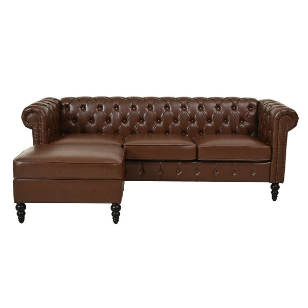 English Elm U-style Modular Pu Leather Sectional Sofa Tufted Back Rivet Armrests Storage Ottoman Brown WY000540AAD