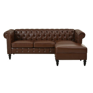 English Elm U-style Modular Pu Leather Sectional Sofa Tufted Back Rivet Armrests Storage Ottoman Brown WY000540AAD