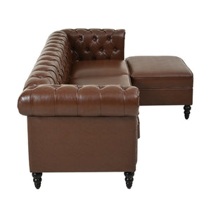 English Elm U-style Modular Pu Leather Sectional Sofa Tufted Back Rivet Armrests Storage Ottoman Brown WY000540AAD