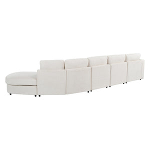 English Elm U_style Oversized Curved Chenille Sectional Sofa with Pinewood Frame for Open Living Spaces Beige WY000541AAA
