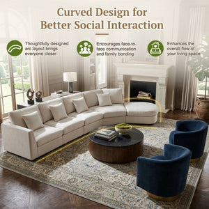 English Elm U_style Oversized Curved Chenille Sectional Sofa with Pinewood Frame for Open Living Spaces Beige WY000541AAA