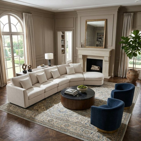 English Elm U_style Oversized Curved Chenille Sectional Sofa with Pinewood Frame for Open Living Spaces Beige WY000541AAA