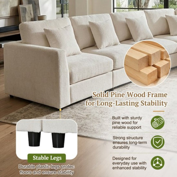 English Elm U_style Oversized Curved Chenille Sectional Sofa with Pinewood Frame for Open Living Spaces Beige WY000541AAA