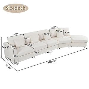 English Elm U_style Oversized Curved Chenille Sectional Sofa with Pinewood Frame for Open Living Spaces Beige WY000541AAA