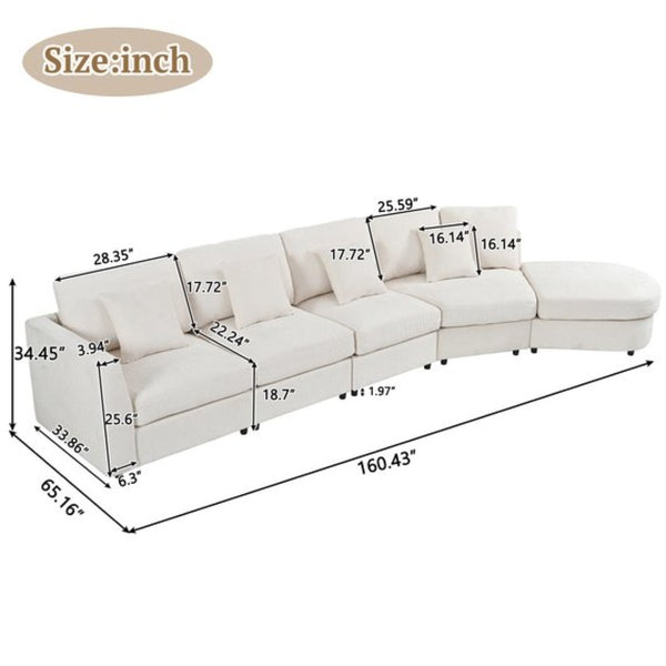 English Elm U_style Oversized Curved Chenille Sectional Sofa with Pinewood Frame for Open Living Spaces Beige WY000541AAA