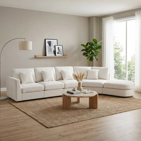 English Elm U_style Oversized Curved Chenille Sectional Sofa with Pinewood Frame for Open Living Spaces Beige WY000541AAA