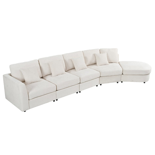 English Elm U_style Oversized Curved Chenille Sectional Sofa with Pinewood Frame for Open Living Spaces Beige WY000541AAA