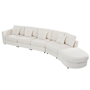 English Elm U_style Oversized Curved Chenille Sectional Sofa with Pinewood Frame for Open Living Spaces Beige WY000541AAA