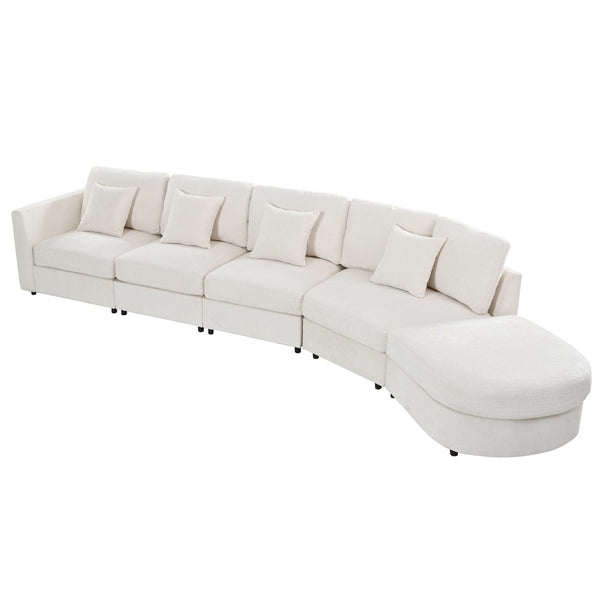 English Elm U_style Oversized Curved Chenille Sectional Sofa with Pinewood Frame for Open Living Spaces Beige WY000541AAA