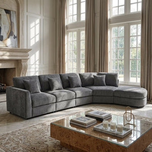 English Elm U_style Oversized Curved Chenille Sectional Sofa with Pinewood Frame for Open Living Spaces Grey WY000541AAE