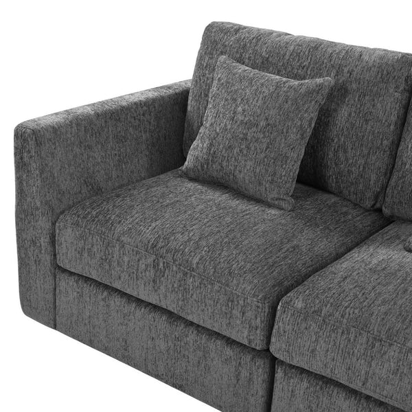 English Elm U_style Oversized Curved Chenille Sectional Sofa with Pinewood Frame for Open Living Spaces Grey WY000541AAE