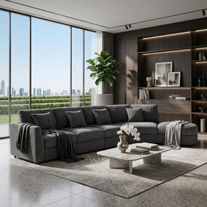 English Elm U_style Oversized Curved Chenille Sectional Sofa with Pinewood Frame for Open Living Spaces Grey WY000541AAE