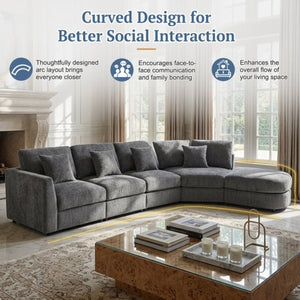 English Elm U_style Oversized Curved Chenille Sectional Sofa with Pinewood Frame for Open Living Spaces Grey WY000541AAE