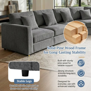 English Elm U_style Oversized Curved Chenille Sectional Sofa with Pinewood Frame for Open Living Spaces Grey WY000541AAE