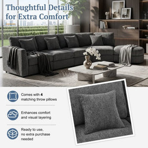 English Elm U_style Oversized Curved Chenille Sectional Sofa with Pinewood Frame for Open Living Spaces Grey WY000541AAE