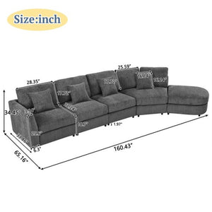 English Elm U_style Oversized Curved Chenille Sectional Sofa with Pinewood Frame for Open Living Spaces Grey WY000541AAE