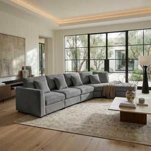 English Elm U_style Oversized Curved Chenille Sectional Sofa with Pinewood Frame for Open Living Spaces Grey WY000541AAE