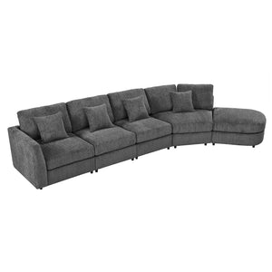 English Elm U_style Oversized Curved Chenille Sectional Sofa with Pinewood Frame for Open Living Spaces Grey WY000541AAE