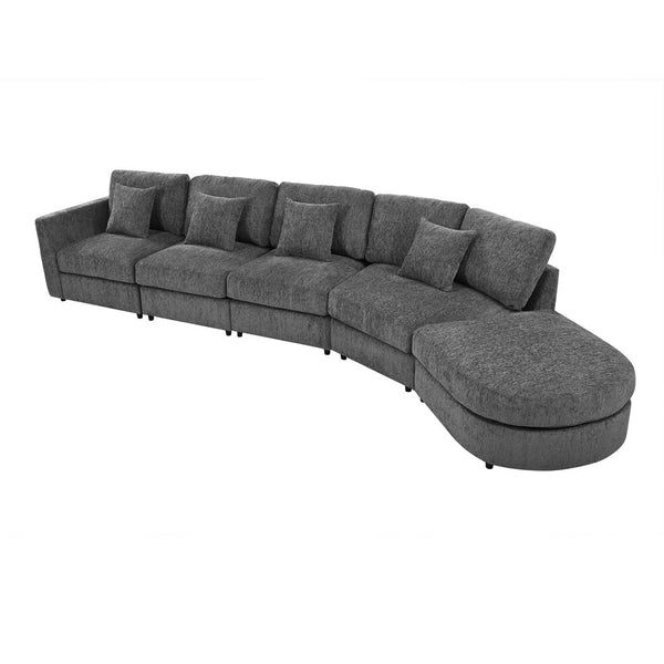 English Elm U_style Oversized Curved Chenille Sectional Sofa with Pinewood Frame for Open Living Spaces Grey WY000541AAE