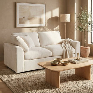 English Elm U-Style Chenille Loveseat Deep Seat Pine Frame Sofa for Living Room or Apartment Beige WY000542AAA