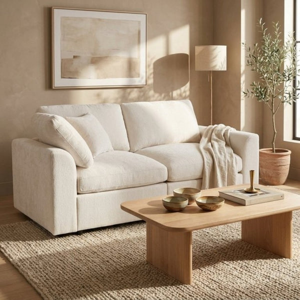 English Elm U-Style Chenille Loveseat Deep Seat Pine Frame Sofa for Living Room or Apartment Beige WY000542AAA