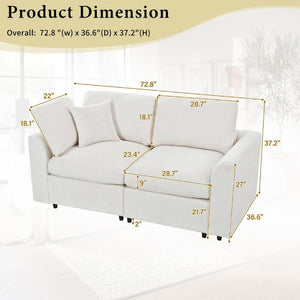 English Elm U-Style Chenille Loveseat Deep Seat Pine Frame Sofa for Living Room or Apartment Beige WY000542AAA
